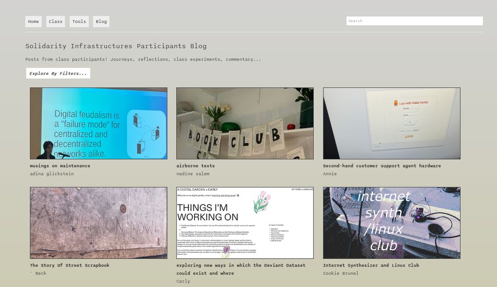 screenshot of website showing class links to class projects