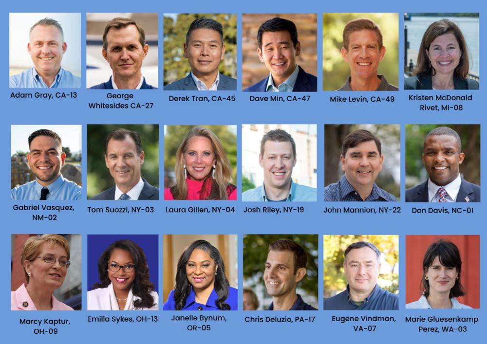 Graphic shows 18 Democratic candidates for U.S. House supported by DemOC PAC in 2024 who won their races. 