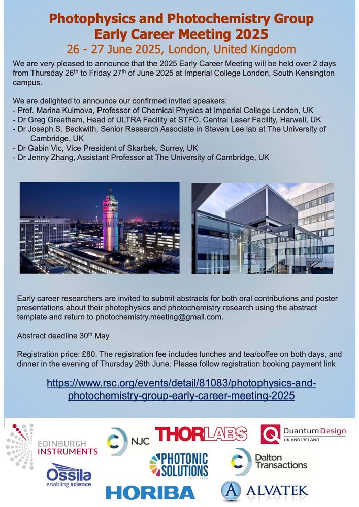 Flyer for the RSC photochemistry and photophysics group early career event in London on the 26th and 27th of June.