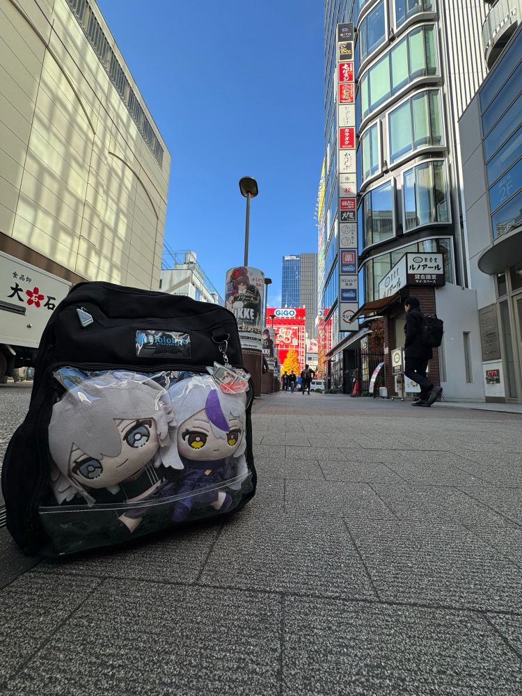Botan and Laplus on the street connecting Akihabara Station and the main road.