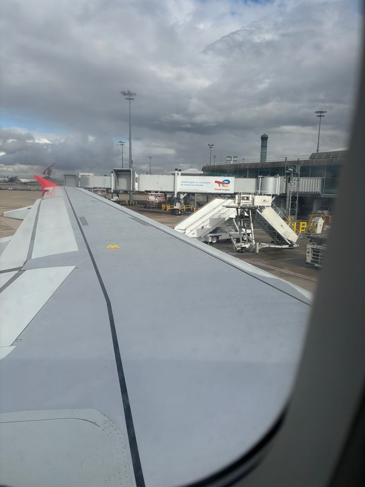 Picture of a wing from within the aircraft.