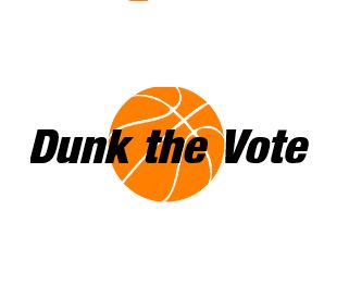 Orange basketball with words Dunk the Vote in black