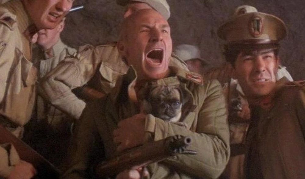Patrick Stewart charging into battle with a pug in David Lynch's dune 