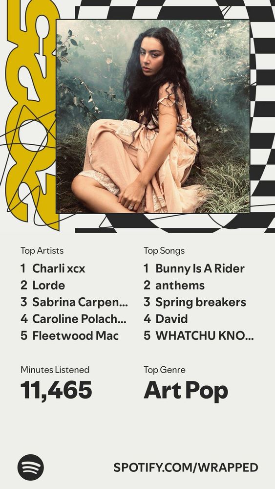 Top artist: Charli xcx, Lorde, Sabrina Carpenter, Caroline Polachek, Fleetwood Mac. Top genre: Art Pop. 