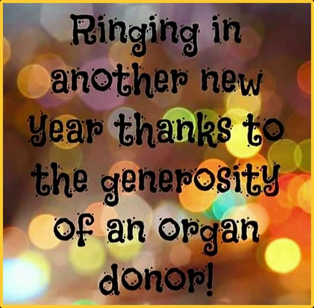 Image with sparkly lights from a celebration behind text that says, "Ringing in another new year thanks to the generosity of an organ donor."