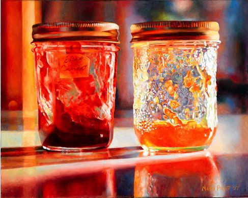 Smears of Jam, Lights of Jelly, a photorealist painting by Mary Pratt