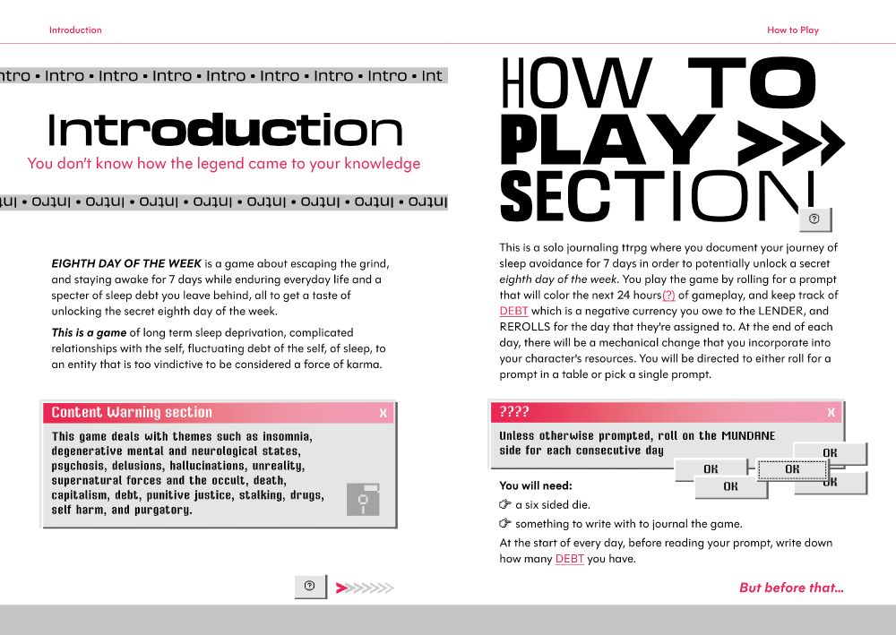 First spread for introduction and how to play. 