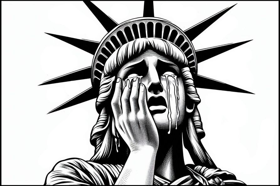Crying face of the Statue of Liberty
