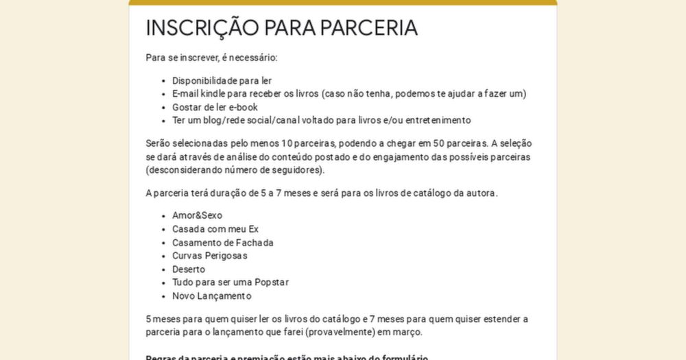 INSCRIÇÃO PARA PARCERIA