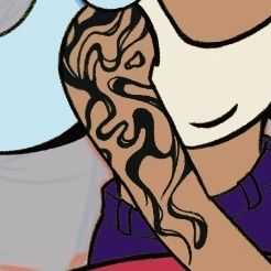 Personagem com braço tatuado "Oil Spill"
Wip