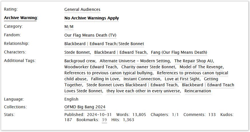 The tags for the fic linked, available to screenreaders in the link in the post