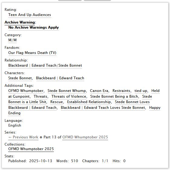 The tags on AO3 for the linked fic, available to screenreaders at the link in the post
