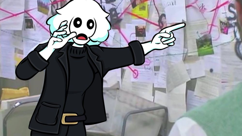 Auntie Hauntie drawn over the Pepe Silvia meme from It's Always Sunny in Philadelphia.