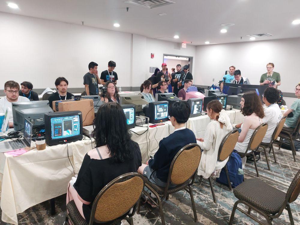 Players competing in a Tetris tournament.