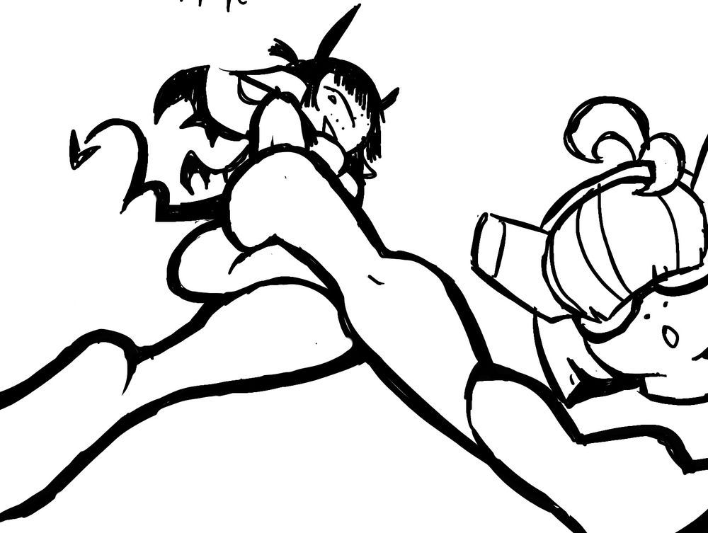 a black and white sketch of a demon womans booty while shes lying down on her side