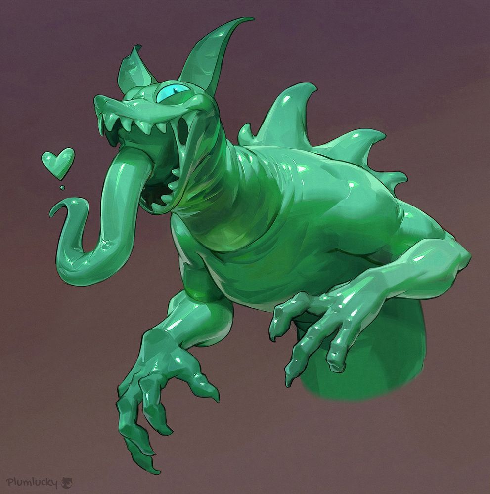 A slick slime monster with another mouth tucked inside its own that is sprouting a thick tongue.