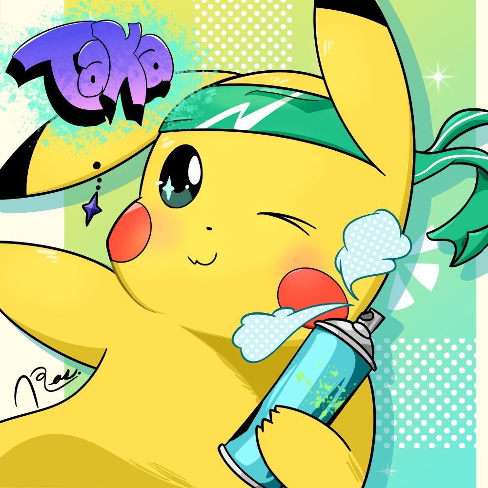 My Pikachu OC, Taka with a spray can!