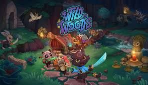A collection of cute woodland creatures escort a decorated wagon along a stone path in a forest. The name "Wild Woods" is colorfully displayed in the middle of the image.