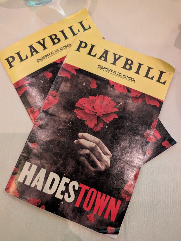 The playbill for Hadestown from Broadway at the National.