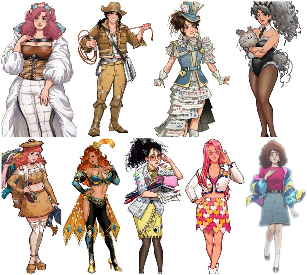 a collage of 9 date everything characters

betty
beau
diana
dolly
harper
lucina
penelope
skylar
zoey