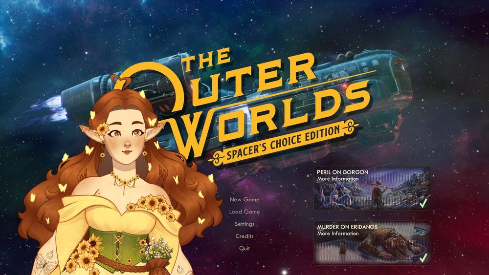 chloe in front of the outer worlds main menu