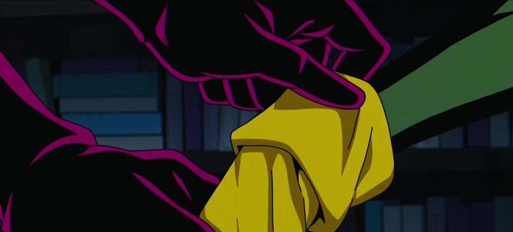 A close up of Rogue and Magneto's hands, Magneto starting to take off her glove in X-Men '97 Episode 2