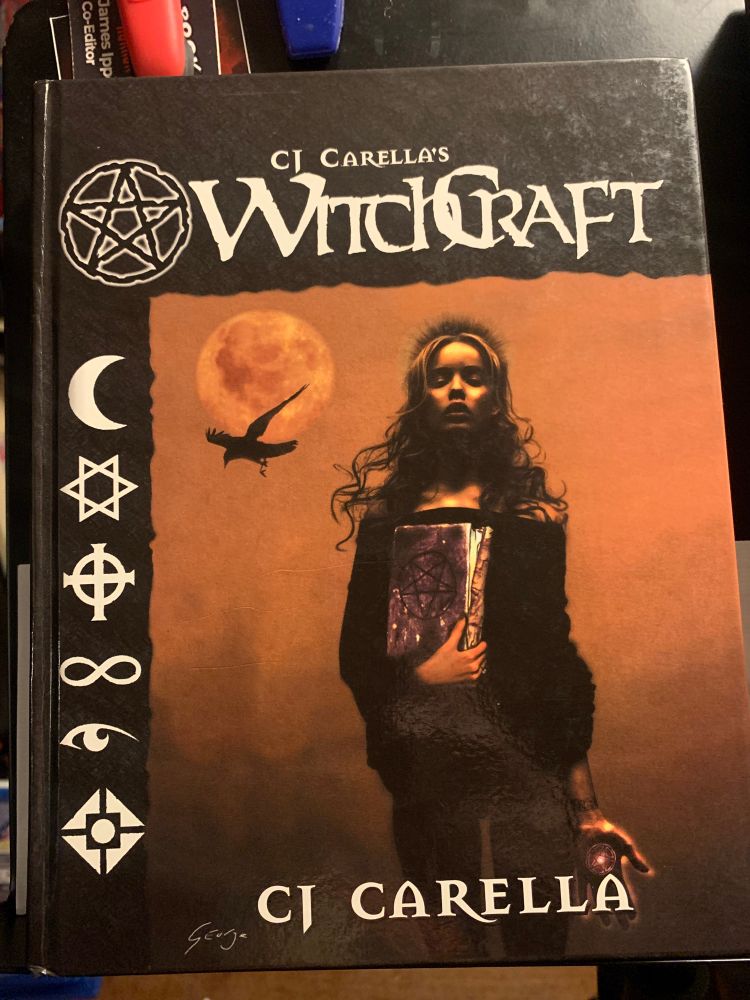The cover of CJ Carmella’s Witchcraft, featuring a young female magic user.
