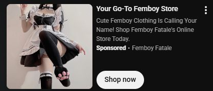 An ad for "Femboy Fatale", a shop for Femboy clothing