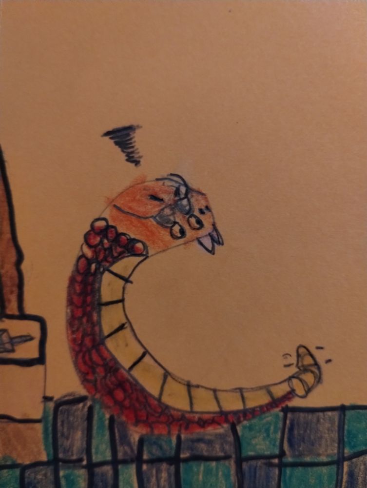 Dave peering under his sunglasses, frustrated by the rattle on his tail. 