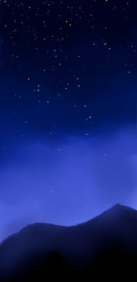 Digital drawing of a stary night sky over mountains.