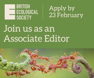 British Ecological Society invites applications for Associate Editor; deadline 23 February. Background shows ants on a green plant.