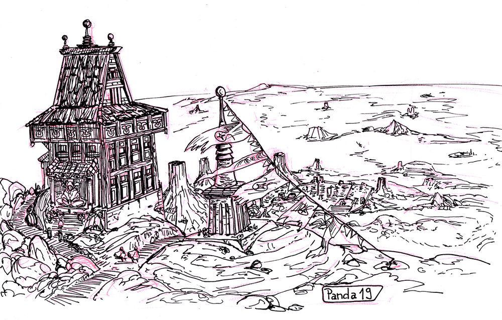 Temple along the shimmering path