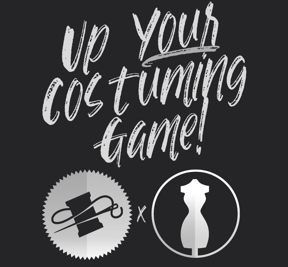 Image shows logos for Tips on Tap Tutorials and Manuge et Toi Design, with words scrawled above: Up Your Costuming Game!  