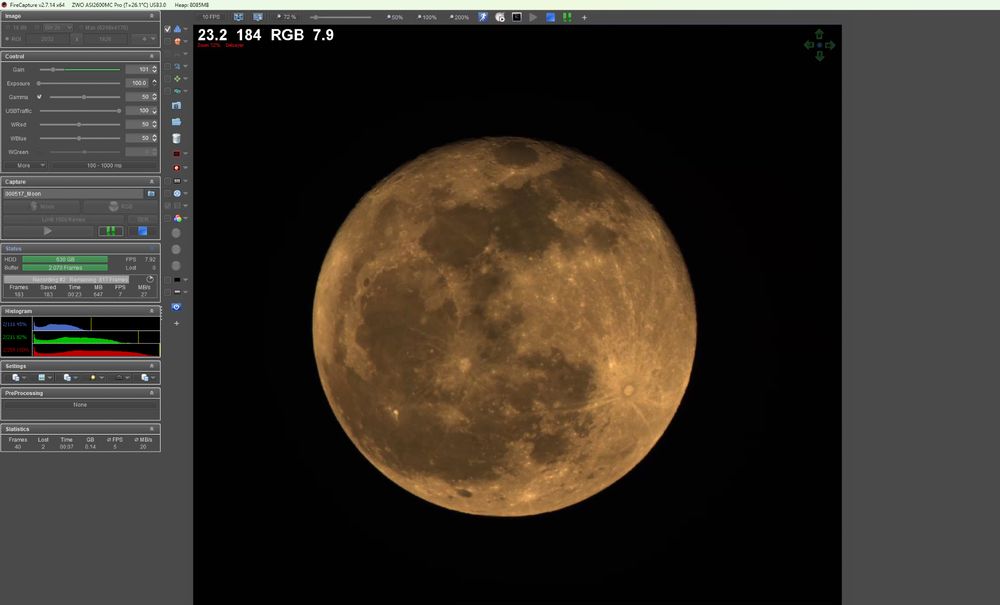 screenshot of the moon in dual narrowband.