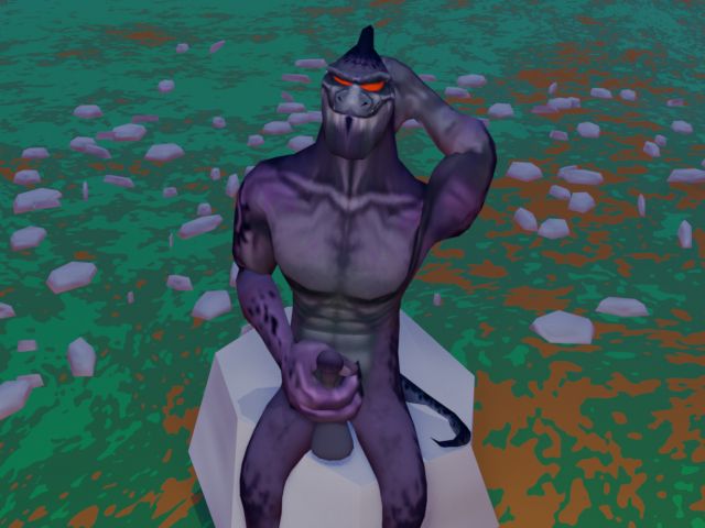 Thugs 4 less brute sitting on a rock holding his cock with his other arm behind his head.