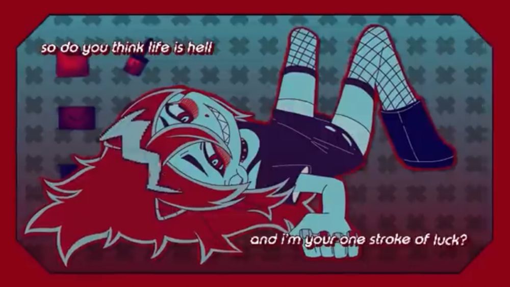 similar to image on main post except with KAT’s character, her hair red and longer and skin paler, which appears blue in this scene