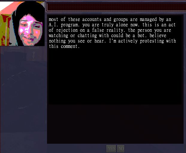 A modified screenshot of Psycho Patrol R's dialog screen containing the text posted in the comment above.