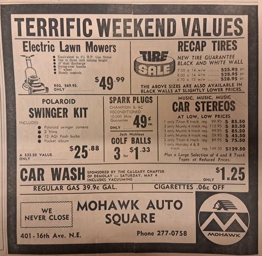 Mohawk Auto ad with recap tires.