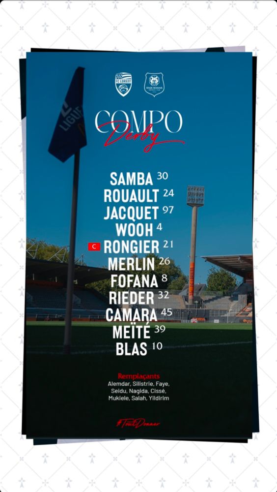 Samba
Rouault
Jacquet
Wooh
Rongier
Merlin
Fofana
Rieder
Camara
Meité
Blas