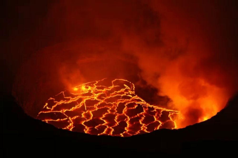 a large amount of lava is coming out of the ground