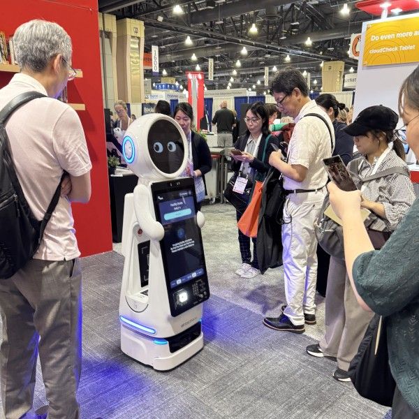 Bibliotheca showed off Romi, an interactive robot that helps patrons find and check out books and recharges on a traditional power outlet