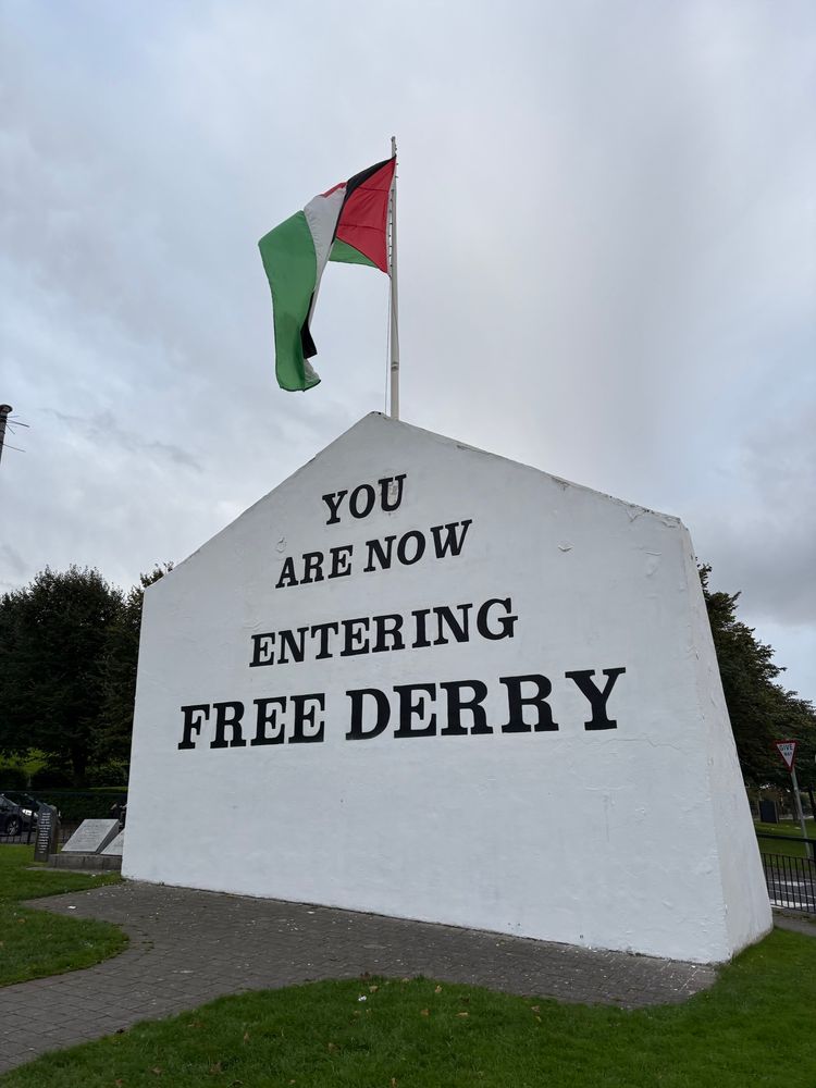 You are now entering Free Derry with a Palestine flag