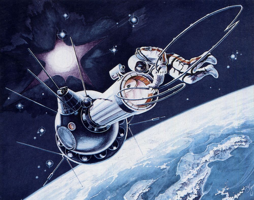 One of many versions Alexei Leonov painted of his historic spacewalk.