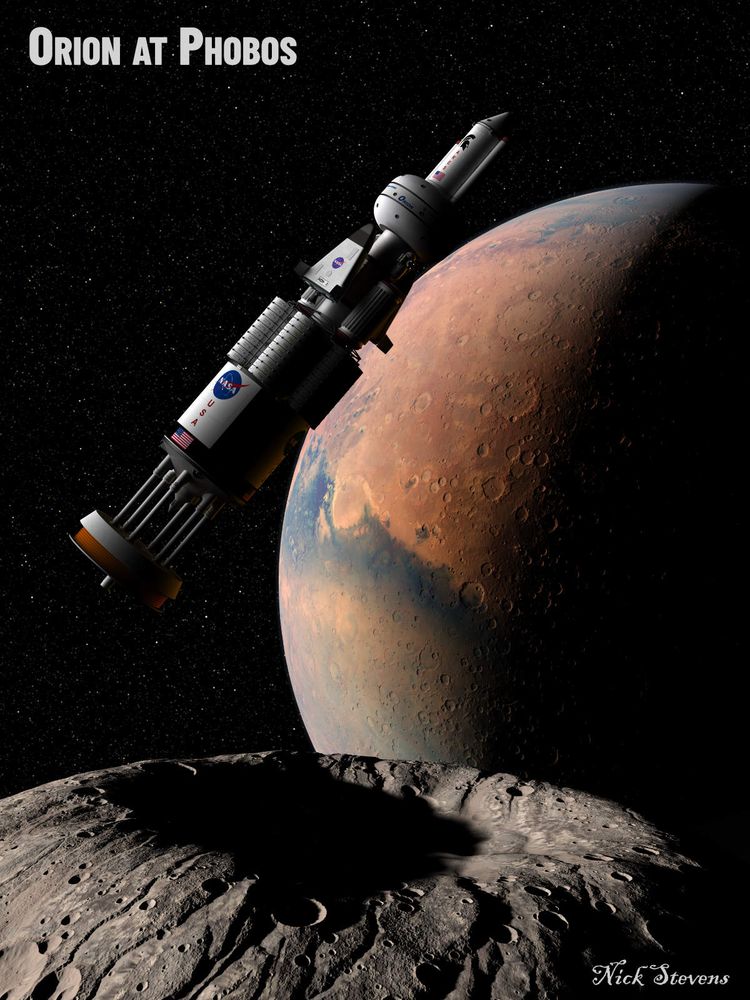 Orion Nuclear Pulse at Phobos. CGI Artwork.