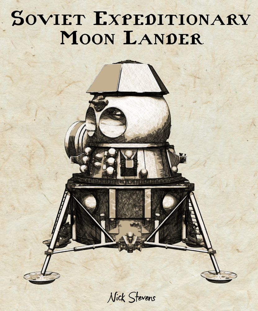 My mesh of a Soviet Lunar Expeditionary lander, processed to look like a charcoal sketch.