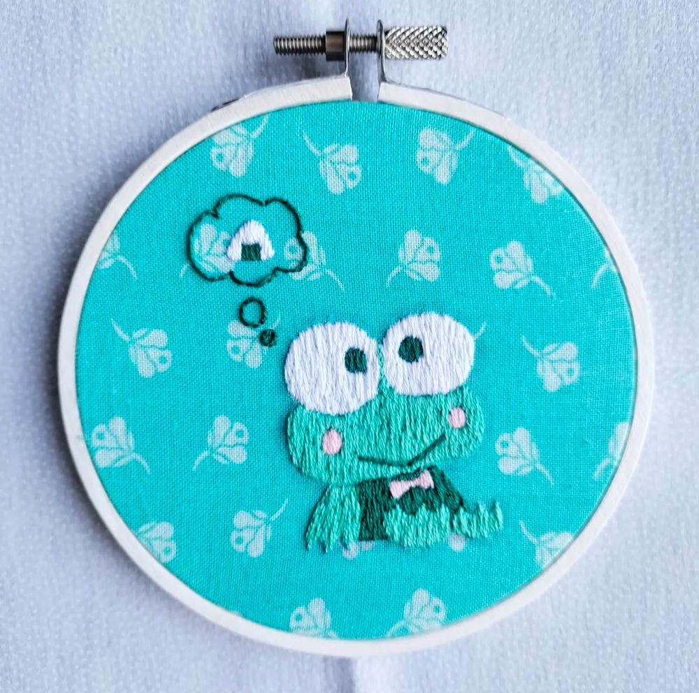 Hand embroidery of Keroppi 