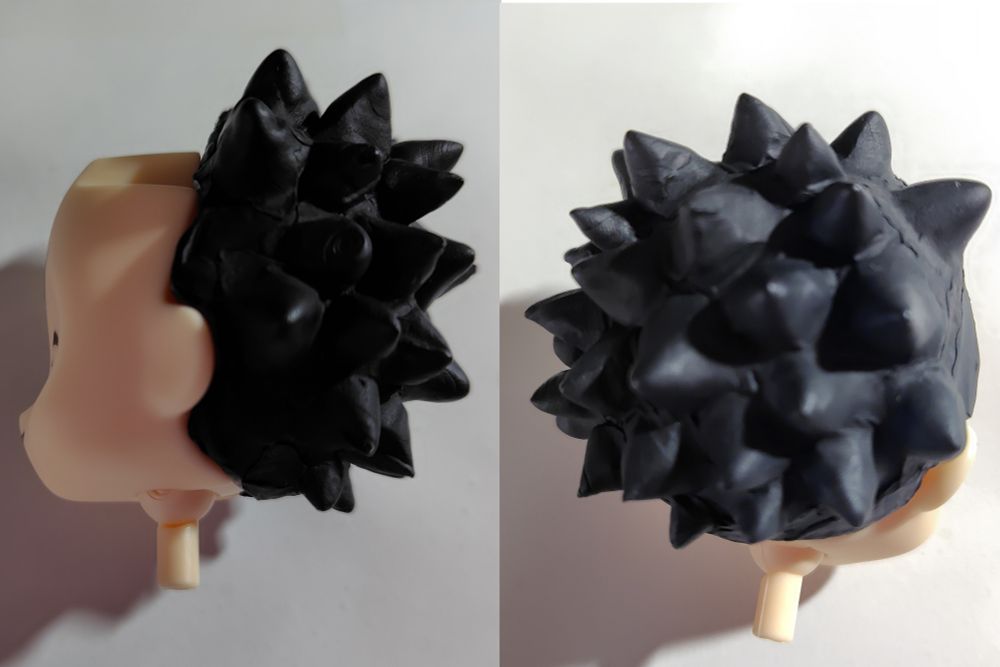 樹脂粘土で後ろ髪作成。前髪作成後に前髪周辺の後ろ髪を調整