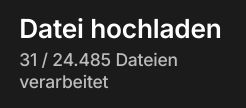 Widget in der Ente App. Es zeigt den Uploadstatus meines Google Takeouts. Er steht bei 31 von 24485 Dateien