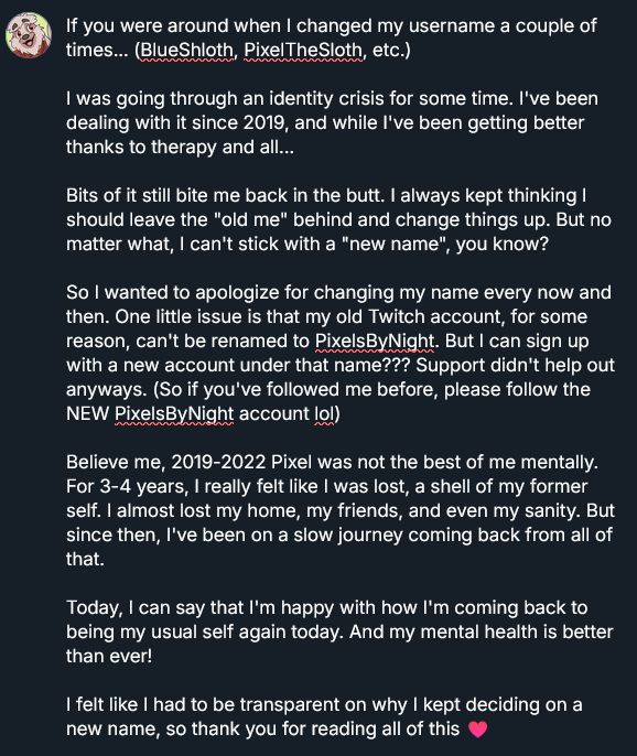A note about my mental health declining in the past, and the battle I've had with my identity.