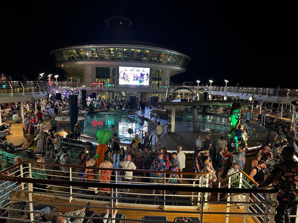 View of cruise ship pool deck with Risa party participants on Star Trek cruise 